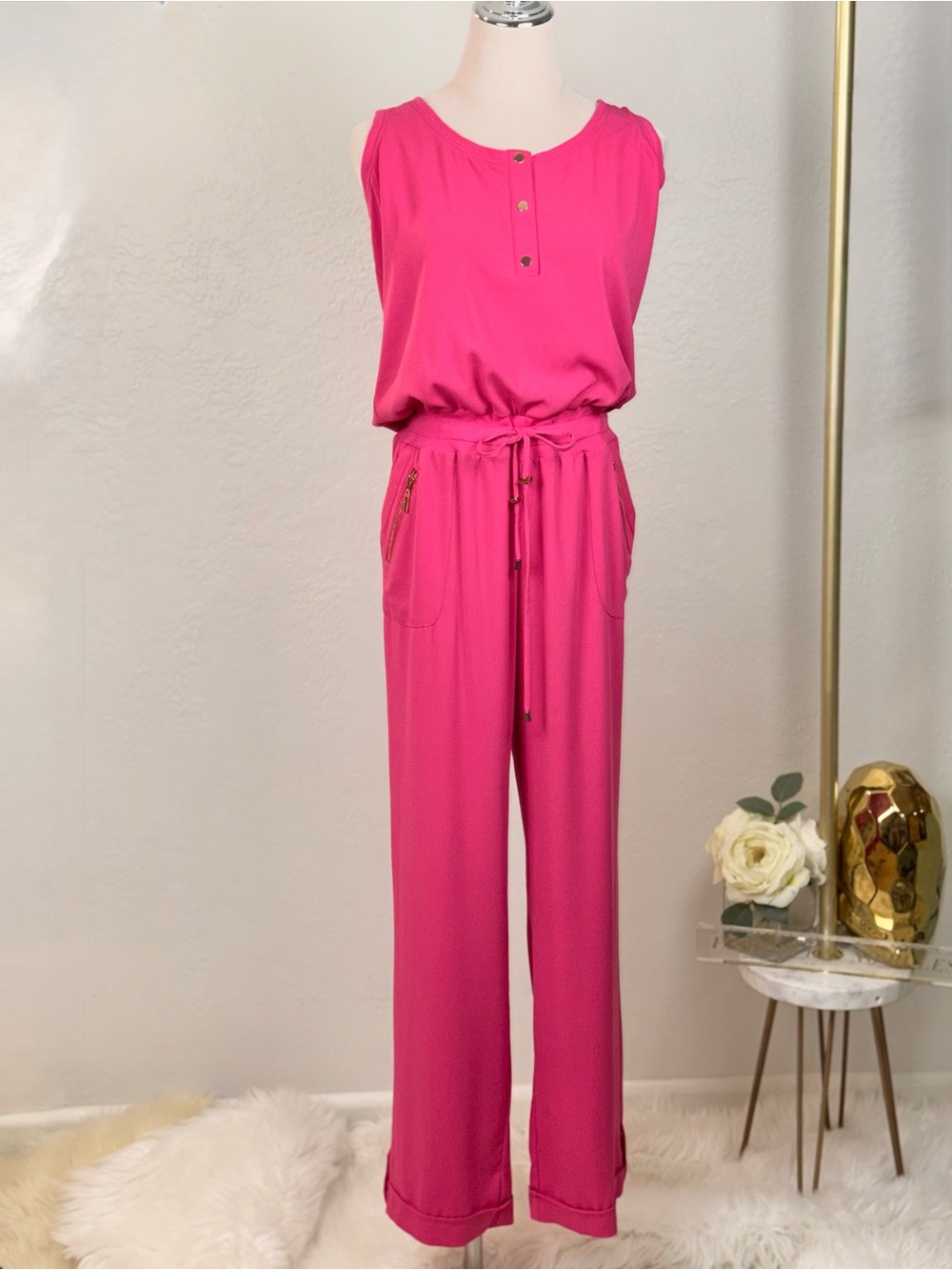 VTG Cachet 90s Pink Jumpsuit‎ Gold Hardware Barbiecore Old Money Medium